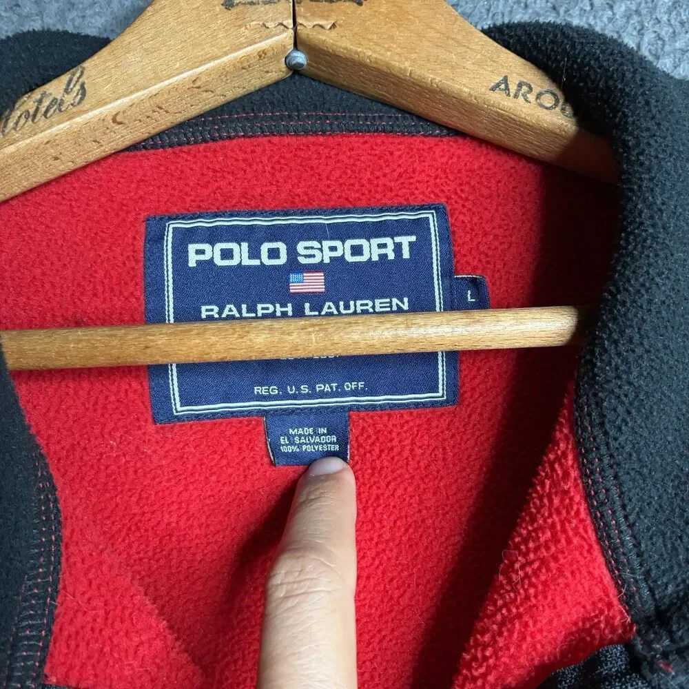 Polo Sport Ralph Lauren Mens Large Red Full Zip Polartec Fleece Jacket VTG